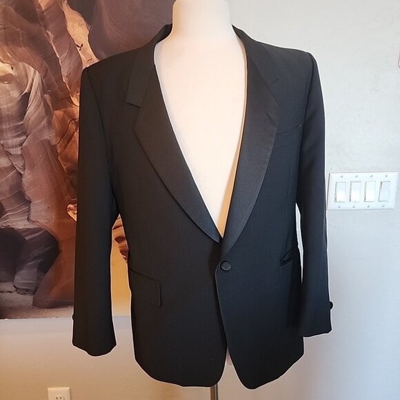 Calvin Michaels Formal Black Tuxedo Blazer Jacket 44S I Button Notch Lapel - Picture 1 of 11